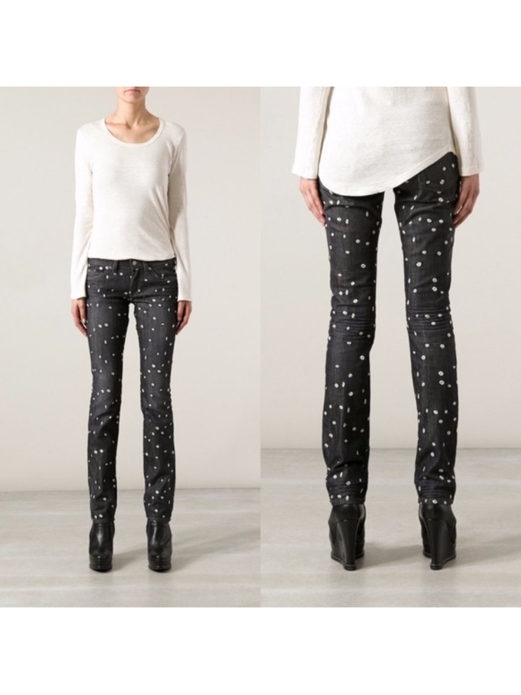 Isabel Marant Etoile Anthracite Rumba Jeans Dark Grey White Polka Dot 44 Us 12